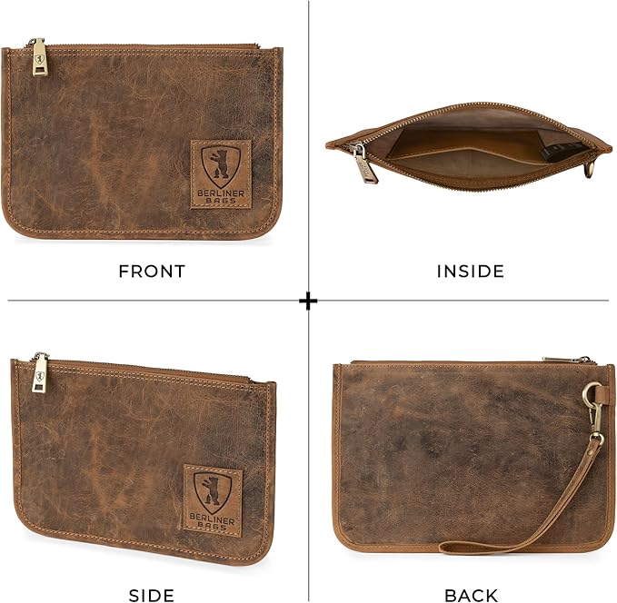 BERLINER BAGS Vintage Genuine Leather Document Organizer Theo M, Passport Holder and Travel Wallet - Brown