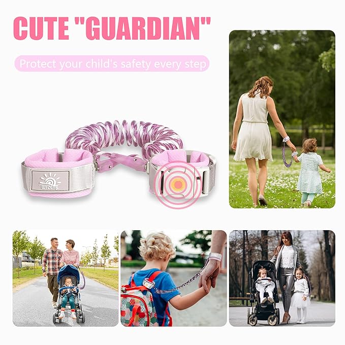 Anti Lost Wrist Link,Toddler Harness Walking Leash with Induction Lock,Reflective Child Wrist Leashes for Baby,6.56ft Kids Leash for Supermarket Mall Airport Amusement Park Zoo Travel（Pink）