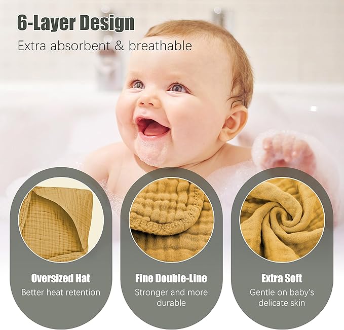 Spotted Play 2 Pack Hooded Baby Towels - 100% Muslin Cotton for Newborns, Infants, Toddlers - Large 32x32Inch Size - Highly Absorbent and Essential for Newborn Care, White and Honey