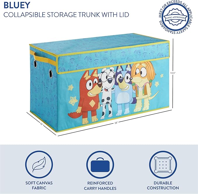 Bluey Collapsible Storage Trunk Durable Fabric Chest with Soft Lid, 28.5"x14.5"x16",Kids Room Organizer
