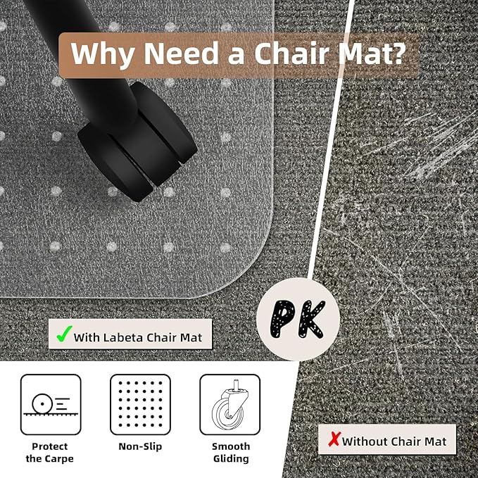 Office Chair Mat for Carpet Floor (2 Pack 36" x 48"), Slip Resistant Heavy Duty Under Desk Protector Carpeted Floors Mats, Rolling Computer Mats with Studs for Home and Office Low Pile Carpets