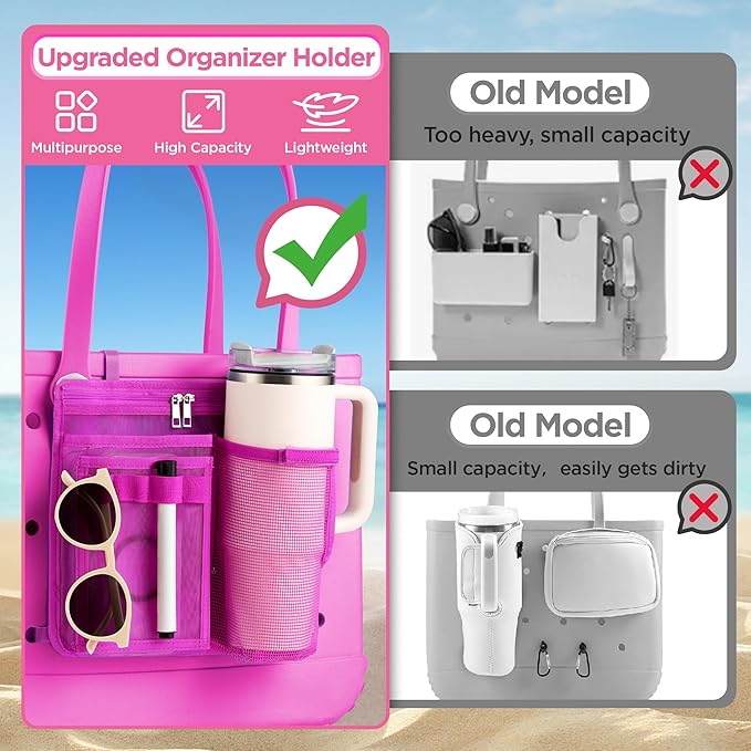 OUTXE Organizer Holder for Bogg Simple Modern Bag Accessories, Cup Phone Holder compatible with Stanley, Univesal Storage Mesh Divider Organizing Insert Pouch for Medium Bog Beach Rubber Tote