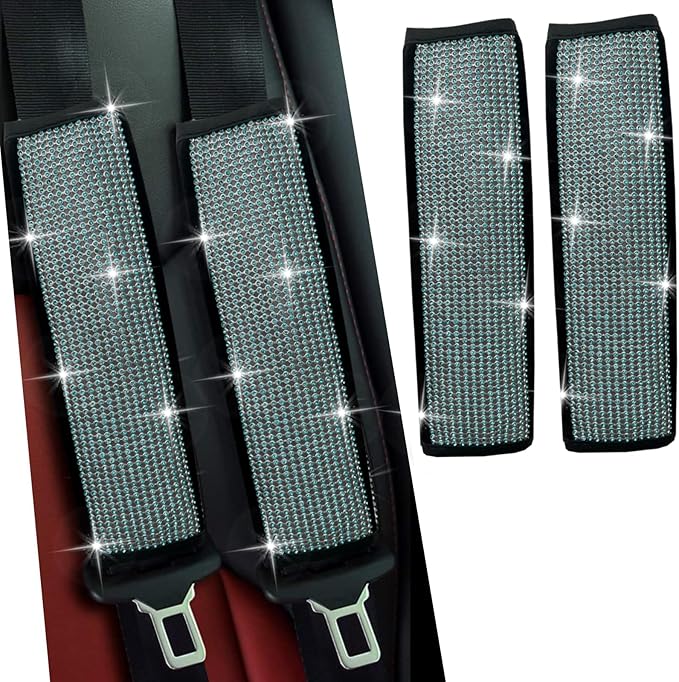 JDDRY Car Seat Belt Covers,Universal Car Seat Belt Pads,Seat Belt Cover Shoulder Pad,Bling Seat Belt Cover(Light Blue,2PC)