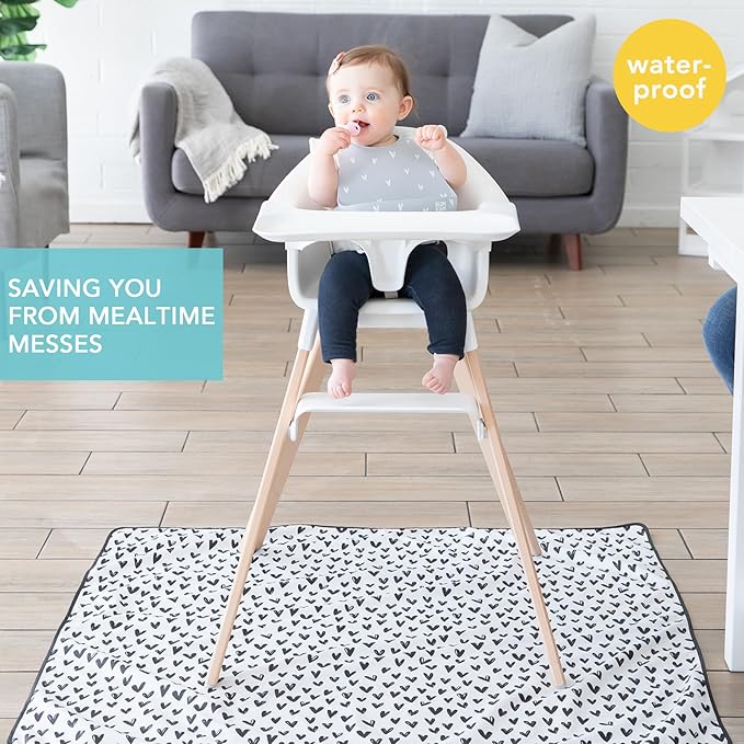 Bumkins Baby Splat Mat for Under High Chair, Babies Toddlers Eating Mess Mat, Waterproof Reusable Cloth for Arts and Crafts, Playtime Mat for Kids, Floors or Tables, Fabric 42inx42in, Black Hearts