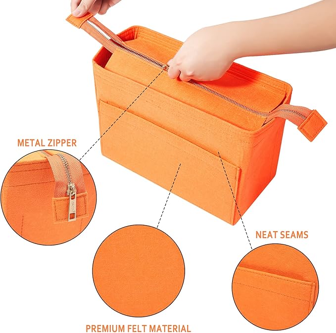 Vercord Felt Zipper Handbag Tote Purse Duffel Backpack Organizer Insert Orange Medium