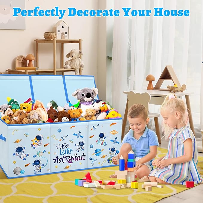 decalsweet Kids Toy Box Storage Chest Collapsible Storage Bin with Lids Handles for Boys Girls Toddler, Large Kids Toy Organizer Box for Kidsroom Bedroom Playroom Nursery,37.7"x12.5"x15.7"