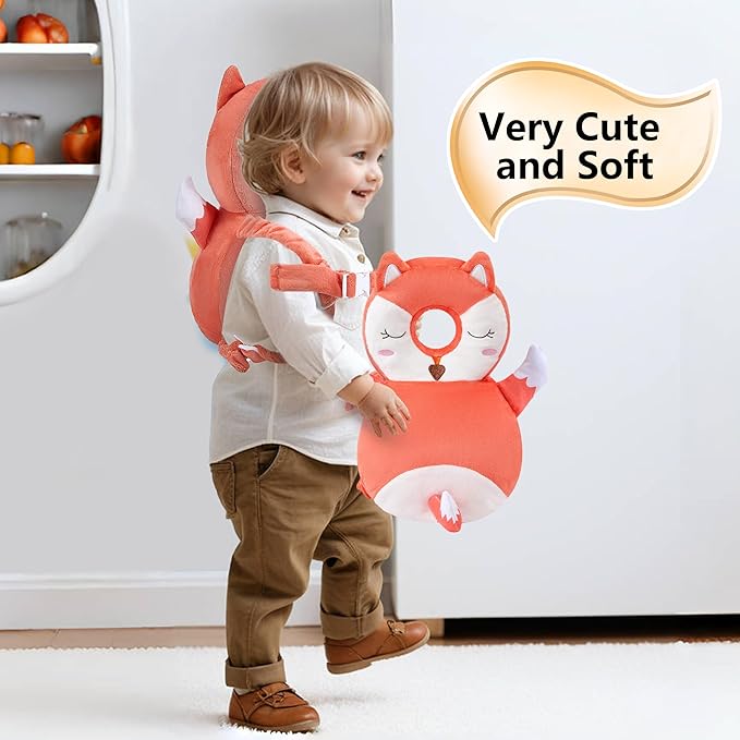 Baby Head Back Protector Backpack Toddler Safety Protector Cushion Pad Soft, Adjustable and Lightweight Design for Safe Walking and Crawling Toddlers Girls and Boys(Fox)