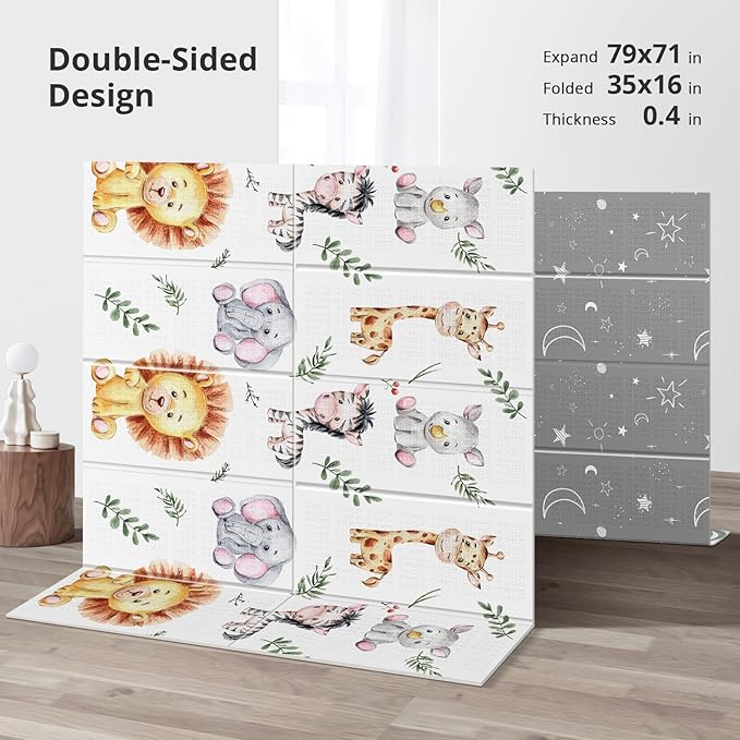 79x71 Extra Large Baby Play Mat for Floor, Foldable Foam Playmat for Babies 0-12 Months & Kids, Non-Toxic Waterproof Baby Mat for Floor, Thick Playpen Mat for Tummy Time Crawling