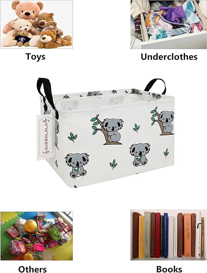 QUEENLALA Rectangular Laundry Hamper/Foldable Nursery Laundry Basket for Organizing/Storage Bin Baskets/Children Toy Office Bedroom/Toy Bin Closet Shelf Baskets（Rec-Koala）