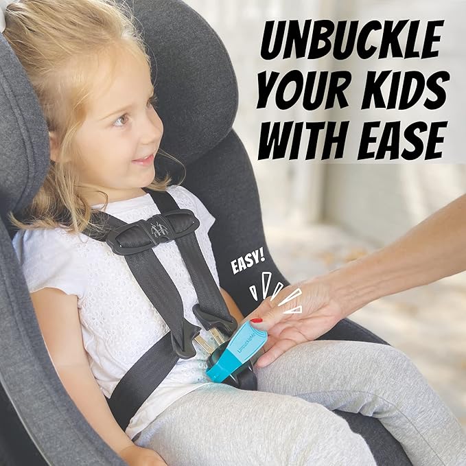 UnbuckleMe Car Seat Buckle Release Tool (As Seen on Shark Tank) - Easy Opener Aid for Arthritis, Long Nails, Older Kids - Button Pusher for Infant, Toddler, Convertible Car Seats (2 Pack, Blue & Red)