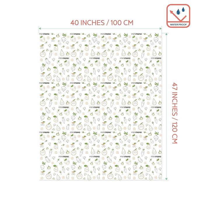 Baby Splat Mat for Under High Chair - 30 Pcs Disposable and Waterproof Splash Mats - 40"x47" Multipurpose Activity Mat for Picnic, Arts and Crafts - Baby Led Weaning Supplies (Fruits Veggies)