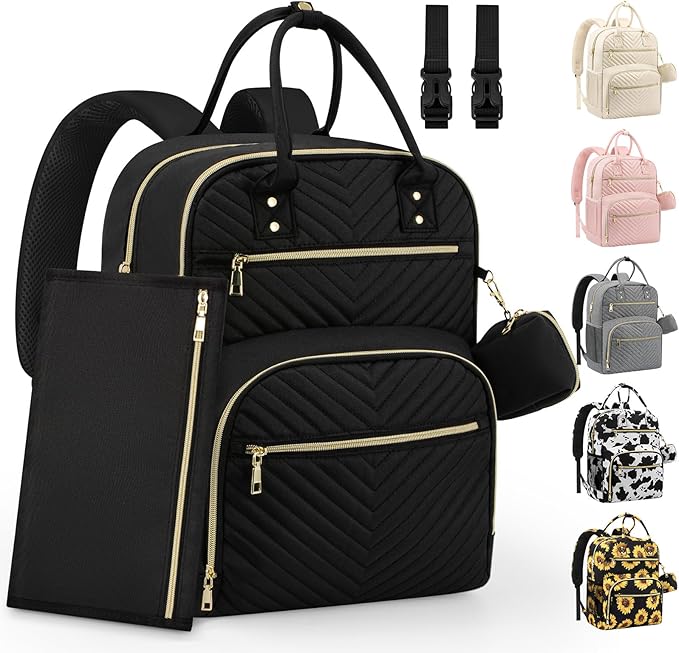 Pritent Diaper Bag Backpack,Baby Essentials Diapers Bag with Pacifier Case,Multipurpose Stylish Large Capacity Travel Backpack for Baby Girl/Boy(L-Black)