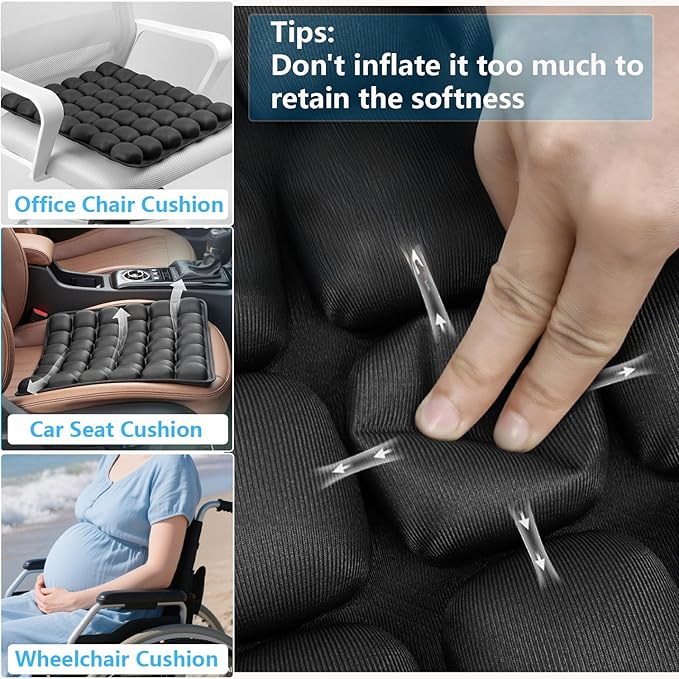 VSDFAW Travel Cushion, Comfortable 3D Air Cell Seat Cushion, Portable and Adjustable Air Inflatable Pressure Relief Seat Cushion for Car,Office Chair,Wheelchair and Tailbone Pain Relief