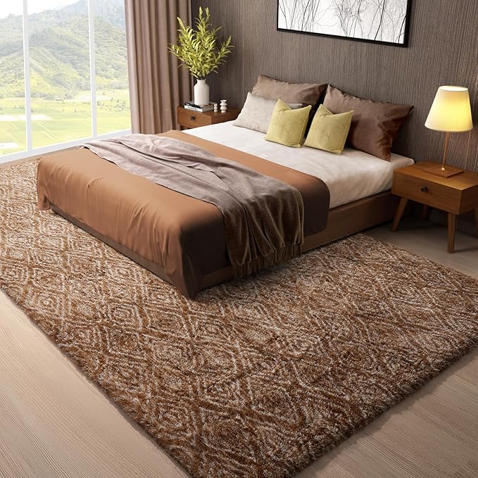 Ophanie Area Rugs for Bedroom Living Room,Color Brown and White,Size 8' x 10',Shape Rectangular