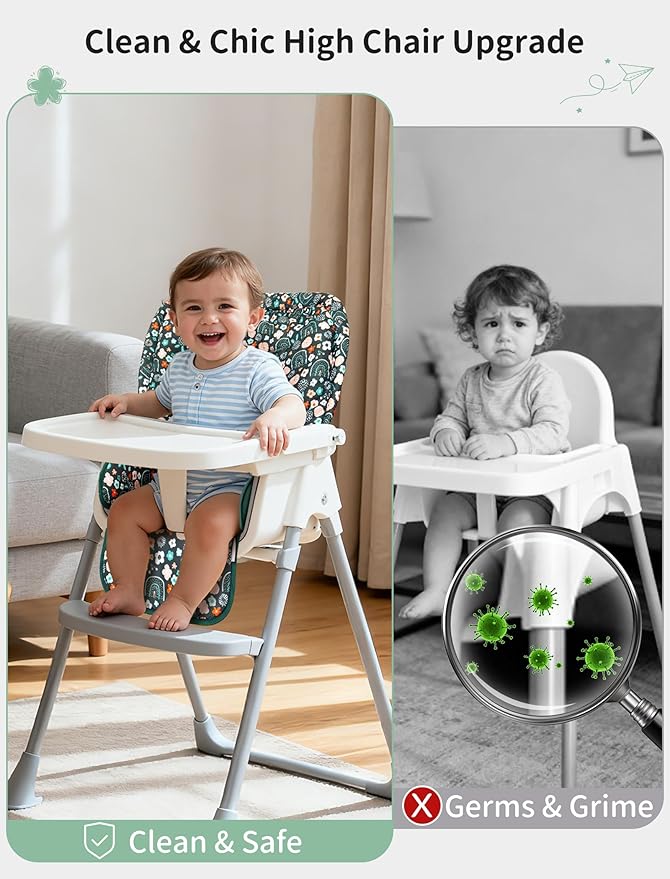 Baby High Chair Cover, Machine Washable High Chair Cushion Pad, Waterproof & Soft, Fits 3-5 Point Harness Chairs, High Chair Replacement Cover for Home & Restaurant Use Green