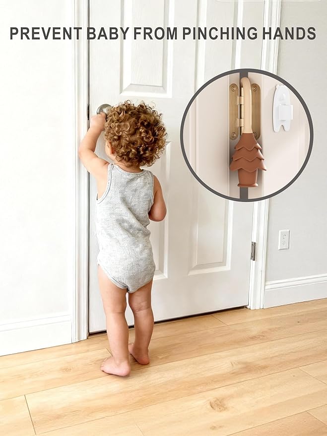 YOFENZO Christmas Tree Hanging Silicone Door Pinch Guard and Anti Door Slam Stopper,Child Safety Finger Pinch Guard,Baby Proofing Doors to Keep Door Open Stop Door from Slamming(2 PCS Khaki)