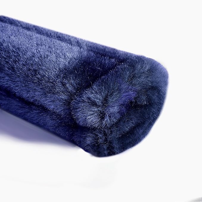 Amooca Soft Faux Fur Universal Fit Seatbelt Cover Car Truck SUV Airplane Seat Belt Shoulder Pad for Carmera Backpack Straps Neck Cushion Protector 2 Pack 10.5in Dark Blue
