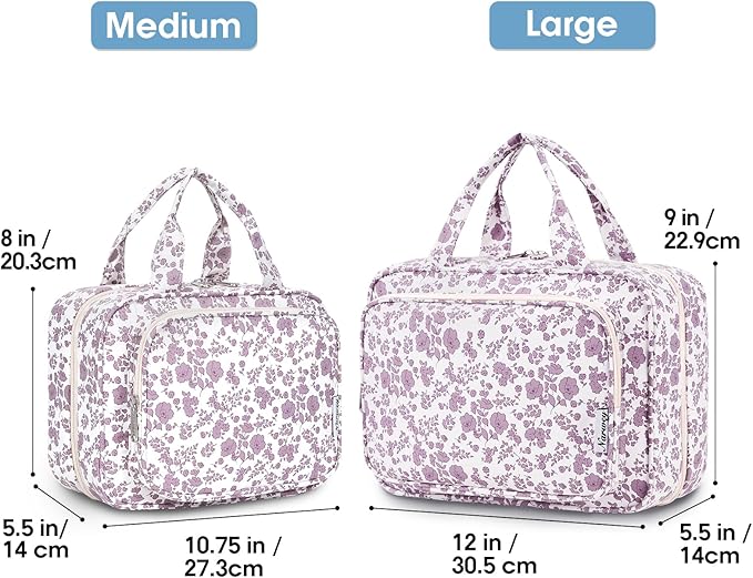 Narwey Travel Toiletry Bag for Women Large Hanging Makeup Bag Organizer Toiletries Bag for Full Size Essentials Accessories Cosmetics (Little Dusty Pink Flower (Large))