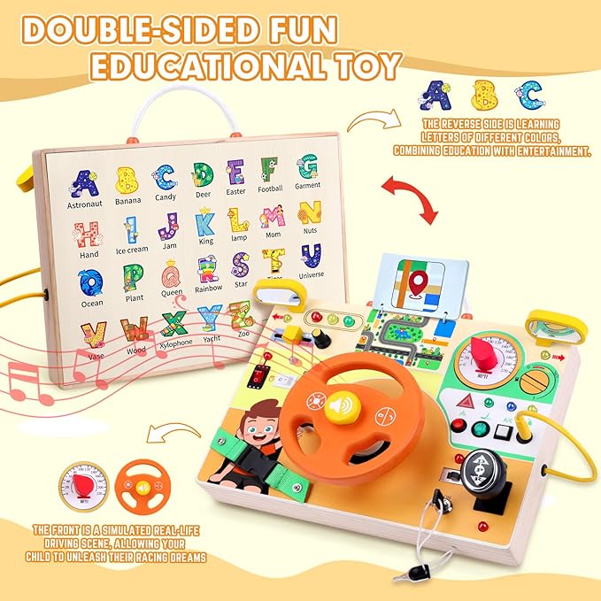 Grarain Busy Board for Toddlers - Montessori Educational Toy for 1-3 Year Old Boys & Girls | Travel-Friendly Sensory Learning Activity | Ideal for Kids with Autism(Busy Board v6)