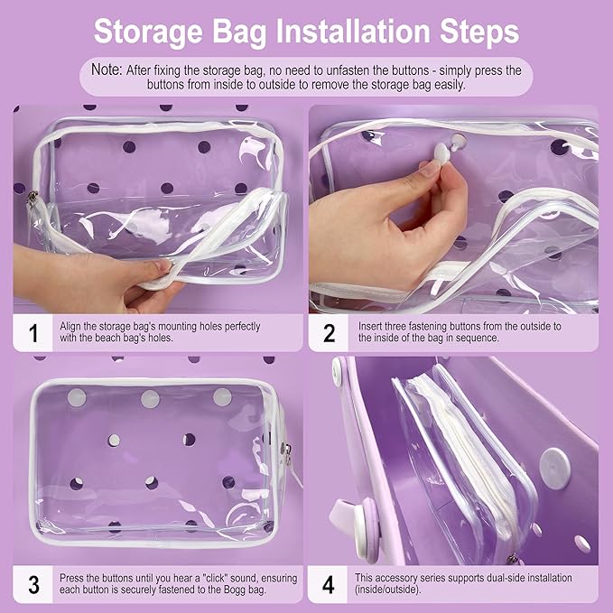 6PCS Compatible with Original Medium and Large Bogg Bag,Phone Holder for Inside and Outside of Bogg Bag Accessories,PVC Insert Bags,Hooks,and Keychain(White)