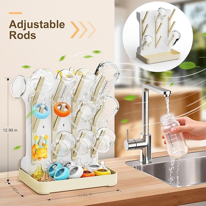 Viddett Baby Bottle Drying Rack: Vertical Space Saving Countertop Drying Rack - BPA-Free Baby Accessories Storage Stand Organize Brushes Pacifiers on Countertop - Elegant Grey