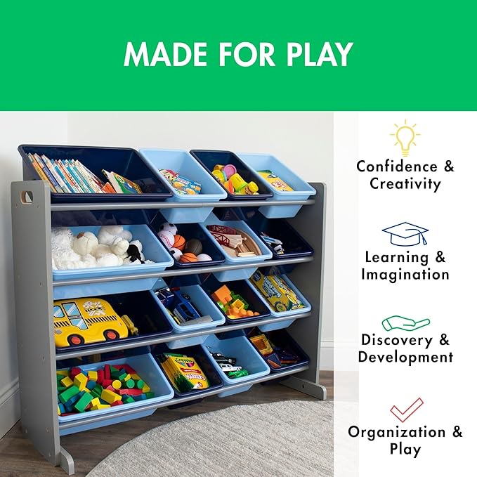 Humble Crew Supersized Toy Storage Organizer with 16 Removable Bins, Blue/Navy – Large Toy Storage for Toddlers Ideal for Kids' Rooms, Playrooms, and Nurseries - Modern Toy Bins for Kids