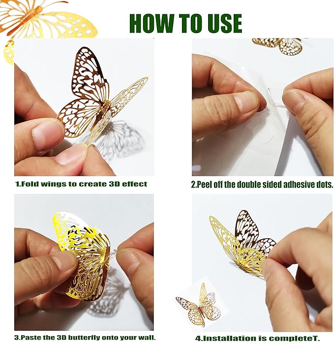 JOSDIOX 3D Reflective Dot - Patterned Rainbow Butterfly Wall Stickers - 48 Pcs with 4 Styles & 3 Sizes, Removable Decor for Party Birthday Wedding Cake Balloon Decoration (48 Rainbow)