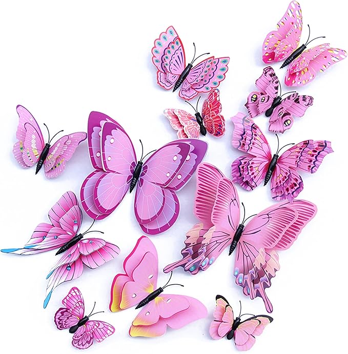 OPSEAM Butterfly Wall Decor 72 PCS, 3D Butterflies Stickers for Party Decorations with Magnets(Pink, 72)