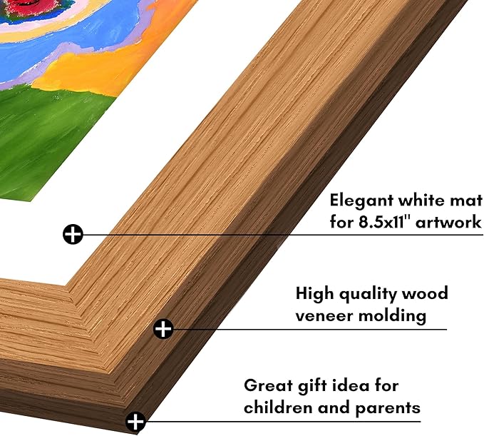 Americanflat Kids Artwork Frame Changeable (Dark Oak) - Magnetic Door Holds 100 Art Pieces - 8.5x11 Letter Size Display with Mat or 10x12.5 Without Mat - My Mini Masterpiece