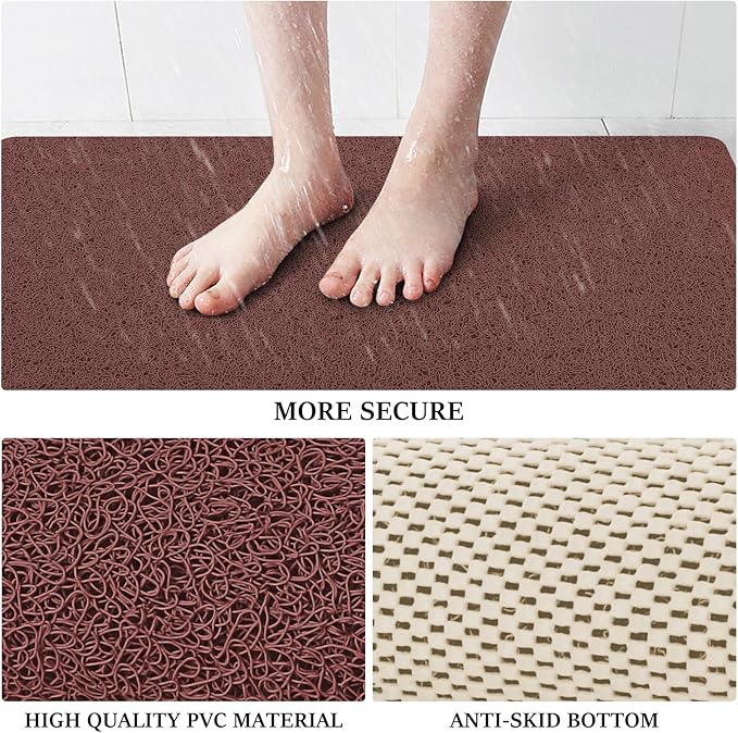LuxStep Shower Mat Bathtub Mat,24x36 inch, Non-Slip Bath Mat with Drain, Quick Drying PVC Loofah Bathmat for Tub,Shower,Bathroom,Reddish Brown