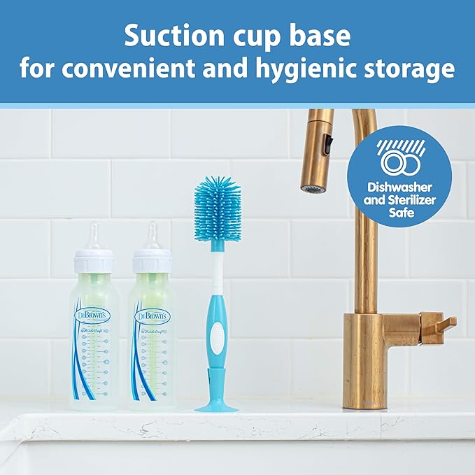 Dr. Brown's Soft Touch No Scratch Baby Bottle Cleaning Brush Nipple Cleaner with Stand and Storage Clip, BPA Free, Pink 1-Pack