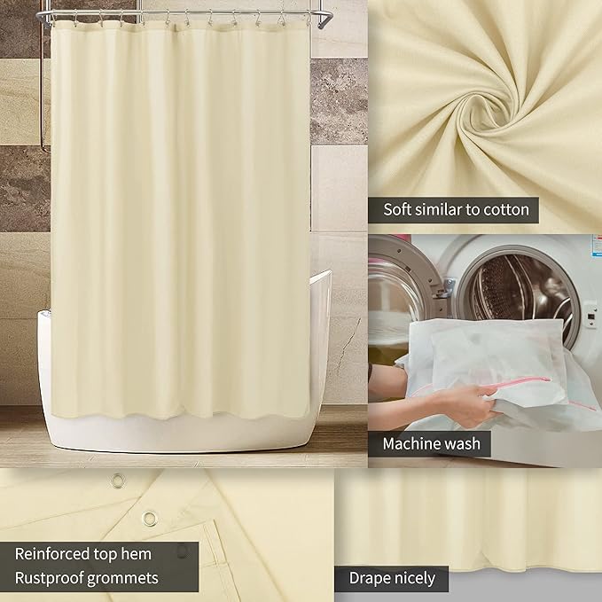 ALYVIA SPRING Cream Fabric Shower Curtain Liner Waterproof - Soft & Light-Weight Cloth Shower Liner with 3 Magnets, Hotel Quality & Machine Washable - Standard Size 72x72, Cream