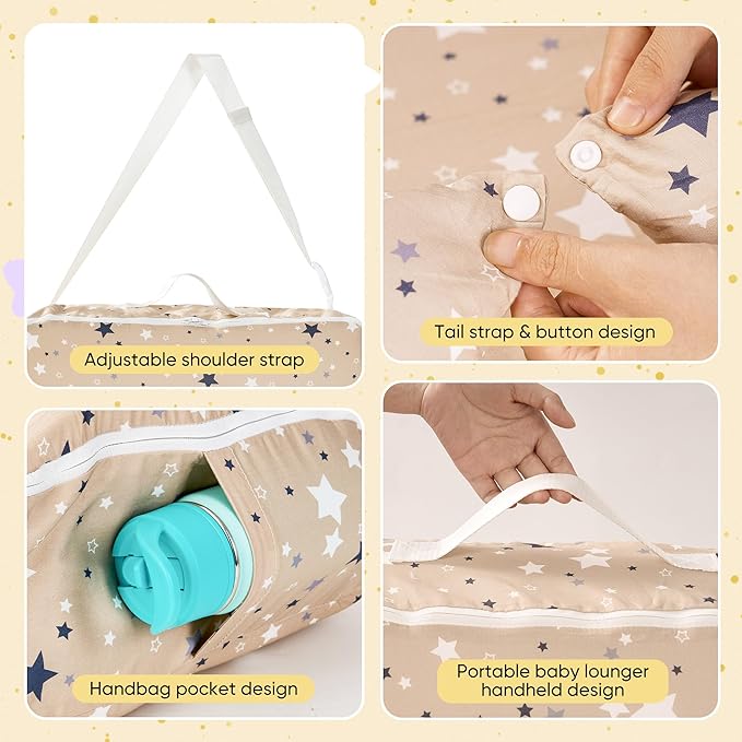 Miereirl Baby Lounger for Newborn, Dock A Tot & Baby Lounger Pillow with Soft Cotton, Infant Lounger for 0-24 Months, Baby Nest Lounger, Essentials Gifts Nest Cover - Star