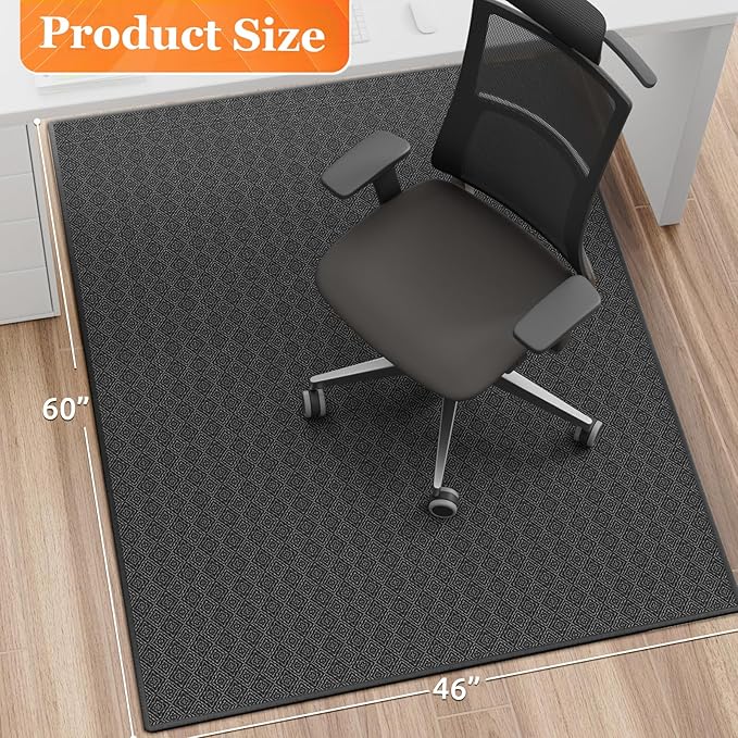 KMAT Office Chair Mat, 46x60in Heavy Duty Hardwood/Tile Floor Protector, Floor Mat Computer Desk Mat for Rolling Chairs, Work, Study, Office, Black