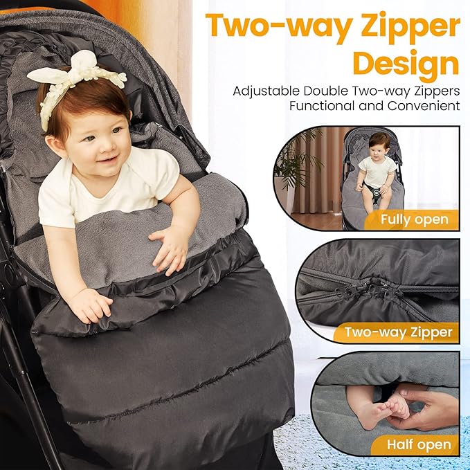 Orzbow Universal Stroller Footmuff, Winter Baby Stroller Bunting Bag, Warm Coral Fleece Stroller Sleeping Bag for Cold Weather, Waterproof & Windproof, Baby Winter Must Have, Black