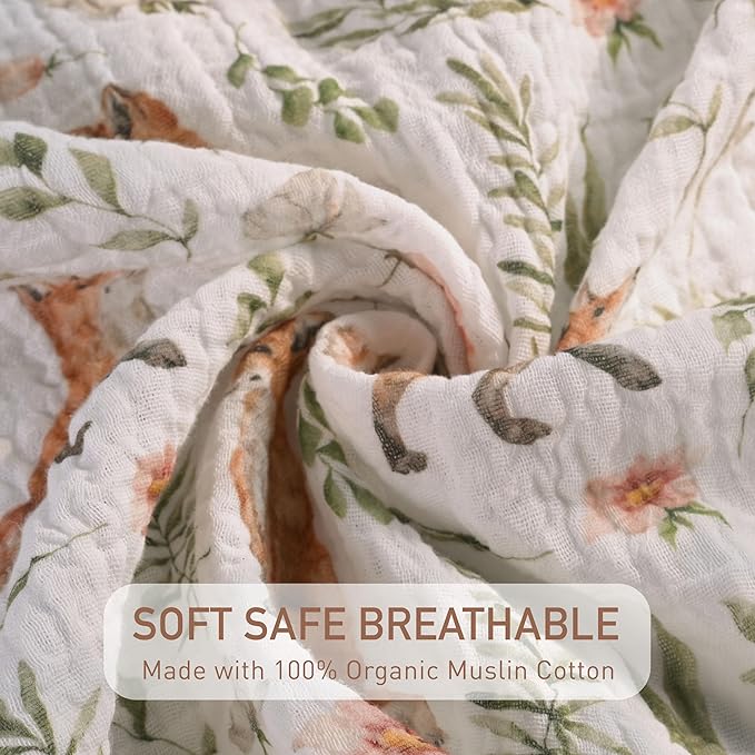 Muslin Swaddle Blankets for Newborn, 4 Pack Breathable Soft Receiving Blanket, Large 38 x 40 inches Swaddle Wrap Burping Clothes, Essentials Infant Shower Items, Toddler Gift (Forest Fox)