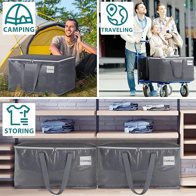 Moving Bags Heavy Duty with Strong Zippers and Handles Collapsible Moving Supplies, Storage Totes for Packing & Moving Storing 125L 8Pack