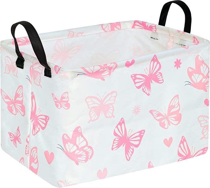 DUYIY Rectangle Gift Storage Basket Home Shelf Storage Basket Organizer Box Clothes Laundry Hamper Nursery Basket Laundry Basket with Handles (Butterfly)