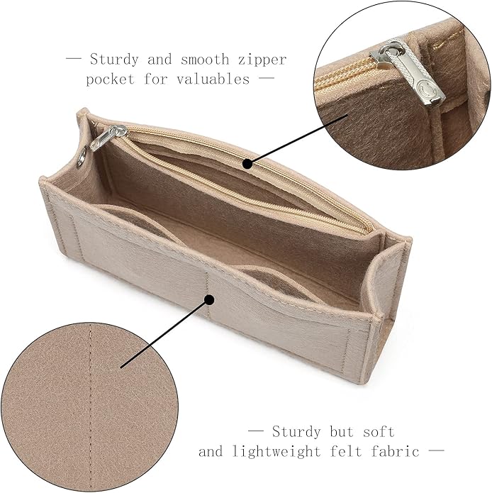 Joqixon Mini Felt Purse Organizer Insert Small Tote Bag organizer with Zipper