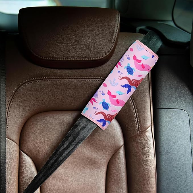 YR Seat Belt Cover for Kids, Soft Comfort Seat Belt Cushion for Children, Cute Cartoon Pattern Car Seat Belt Pads Cover for Girls and Boys, 1 Pack (Cute Mermaid)