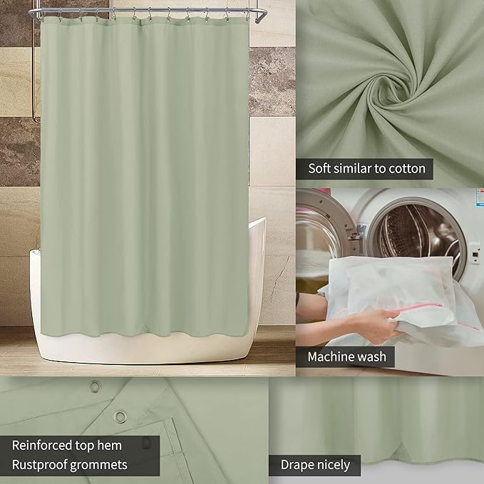 ALYVIA SPRING Stall Fabric Shower Curtain Liner Waterproof - Soft & Lightweight Small Shower Curtain with Magnets for Narrow Stall Size, Machine Washable - 36x72, Desert Sage