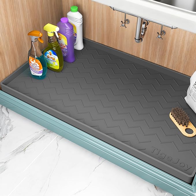 TigeJoy 19" x 19" Under Sink Mats for Kitchen Waterproof, Leak-Proof Silicone Mat Sink Protector and Cabinet Liner, Kitchen Essentials Organizer and Storage, Boot or Shoe Tray, Pet Feeding Mat