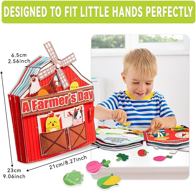 EggSun Busy Board for Toddlers 1-3, Farm Animals Quiet Busy Book for 1 Year Old, Felt Montessori Toys Educational Learning Activity Books, Airplane Car Travel Toys for Boys Girls Kids Birthday Gifts