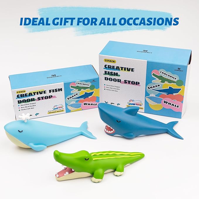 3Pcs Cute Door Stopper, Cartoon Shark Crocodile Whale Animal Door Stop, Decorative Door Wedge for Home and Office Floor(Patented)