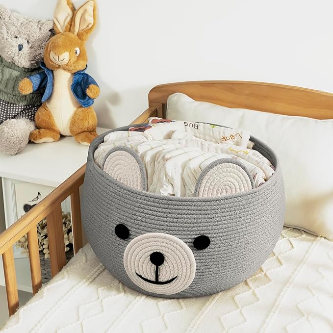 CherryNow Baby Basket for Nursery, Baby Boy Gift Baskets Empty, Decorative Woven Basket for Toys Organizer Living Room, Light Gray, 15.7"D x 10.5"H