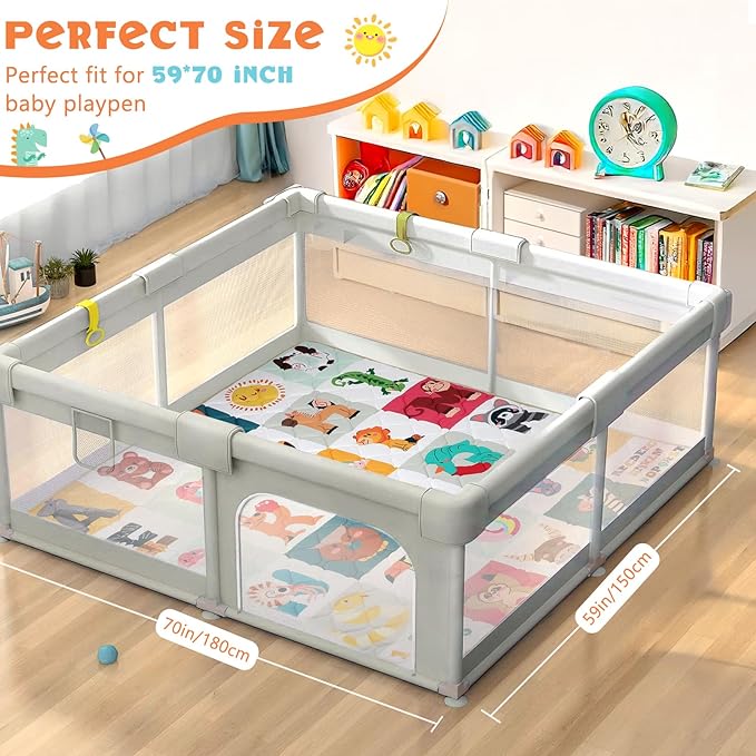 Baby Play Mat for Floor 59 * 71 inch, Extra Thick Soft Cushioning Foam Mat for Kids, Non Slip & Washable Crawling Mat for Toddler, Padded Play Mat for Baby Tummy Time