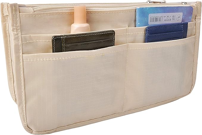 Vercord Patterned Purse Handbag Tote Pocketbook Bag Organizer Insert with Zipper Handle for Women Medium Milky Beige
