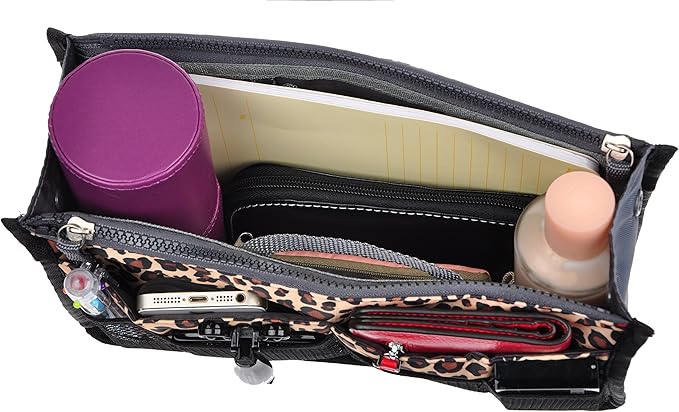 Vercord Purse Organizer Insert for Handbags Bag Organizers Inside Tote Pocketbook Women Nurse Nylon 13 Pockets Leopard Medium