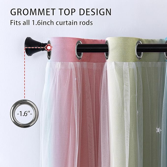 XiDi Girls Room Decro, Blackout Curtains for Kids Bedroom,Colorful Rainbow Style, Unicorn Wall Decor Ombre Curtains, Princess Room 63 Inches Long Pink/Blue