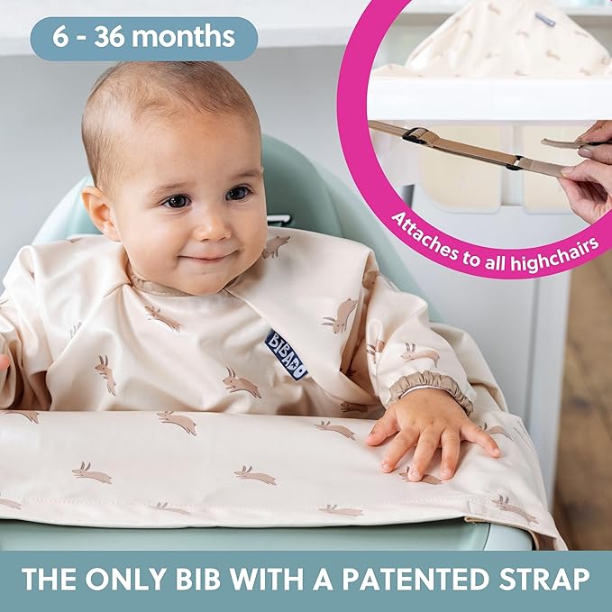 BIBaDO - Long Sleeve Baby Bibs - Babies & Toddlers 6-36 Months - Coverall Baby Led Weaning Bib - Easy Wipe, Soft & Waterproof